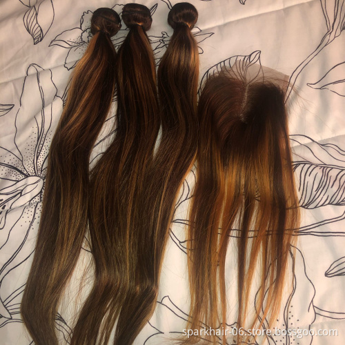 Factory Directly Straight Wave Highlight Human Hair Highlighted Bundles With Closure Virgin Human Hair Extensions Single Drawn